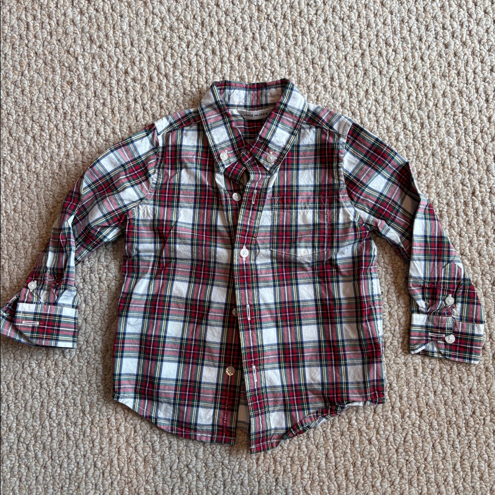 Janie And Jack Blue Button Down Snoopy Collar Sz 3 3T Toddler